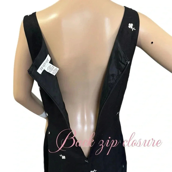 PARAPHRASE Linen Blend Black Fit Flare Dress Midi Embroidered Floral Size 6 - Picture 8 of 13